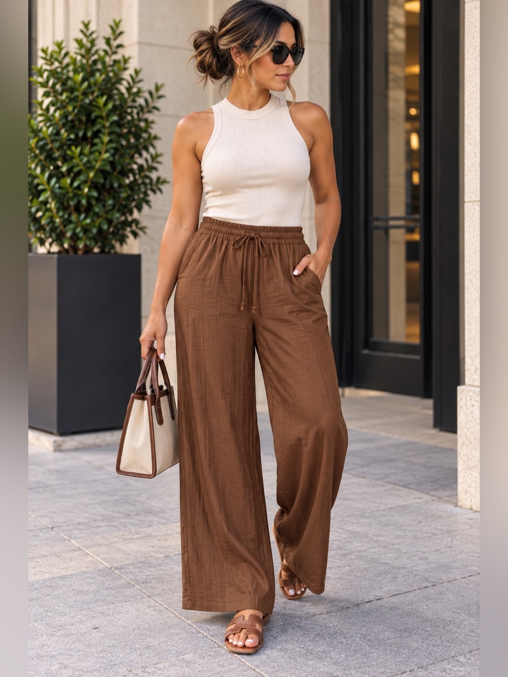 WREN New York Brown Wide Leg Pants Size L NWT